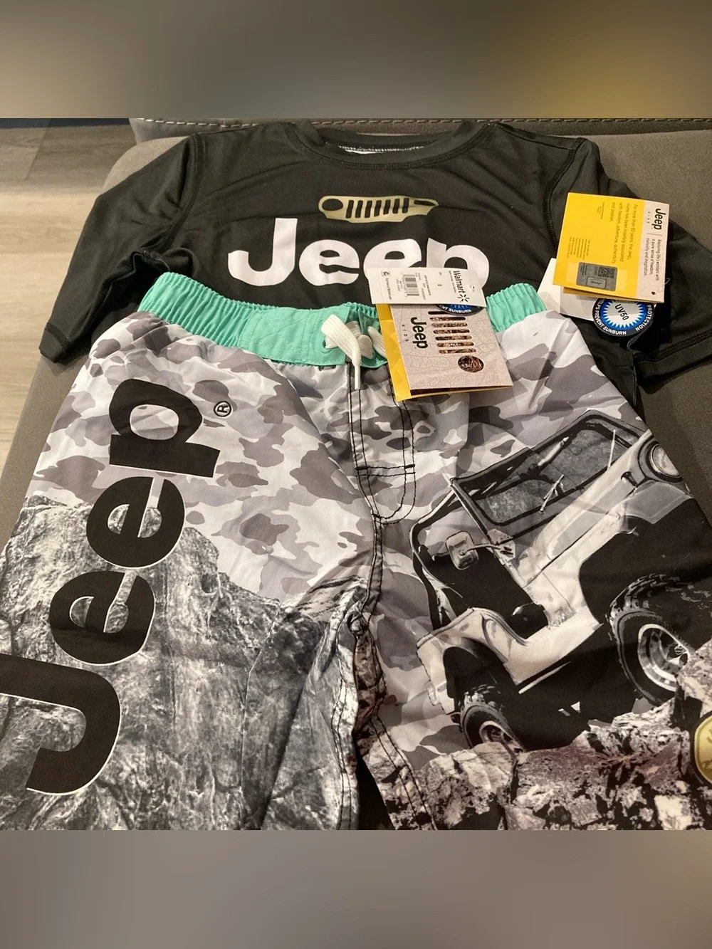Jeep Boys Gray Camo Swim Shorts with shirt set